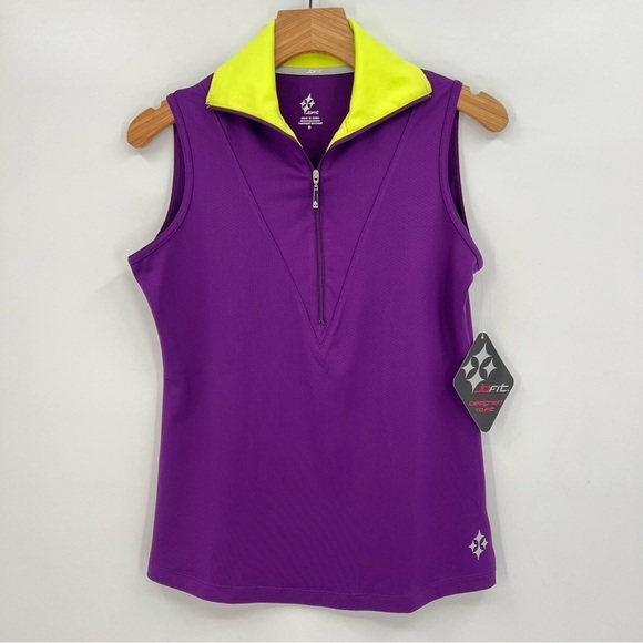 JoFit Jacquard Fold Over Sleeveless Half Zip Top in Grape Size S - Picture 1 of 8